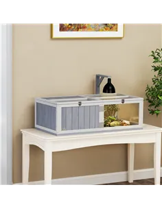 PawHut Wooden Tortoise House with Lamp Holder, Clear Windows, Openable Tops, Built-In Tray, Light Grey 2