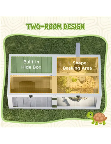 PawHut Wooden Tortoise House with Lamp Holder, Clear Windows, Openable Tops, Built-In Tray, Light Grey