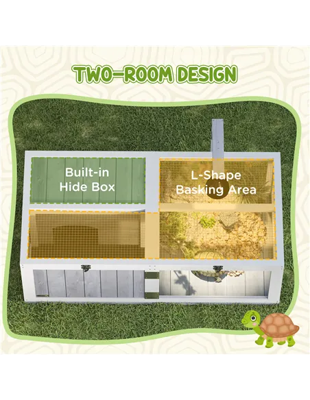 PawHut Wooden Tortoise House with Lamp Holder, Clear Windows, Openable Tops, Built-In Tray, Light Grey
