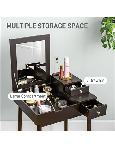 HOMCOM Dressing Table with Flip-up Mirror, Makeup Desk with 2 Drawers, Vanity Table Writing Desk for Bedroom Living Room, Black