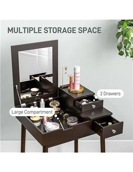 HOMCOM Dressing Table with Flip-up Mirror, Makeup Desk with 2 Drawers, Vanity Table Writing Desk for Bedroom Living Room, Black