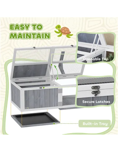 PawHut Wooden Tortoise House with Lamp Holder, Clear Windows, Openable Tops, Built-In Tray, Light Grey
