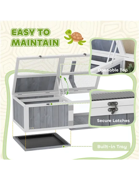 PawHut Wooden Tortoise House with Lamp Holder, Clear Windows, Openable Tops, Built-In Tray, Light Grey