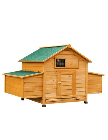PawHut Wooden Chicken Coop with Nesting Boxes, Tray, for 2-4 Chickens, Yellow