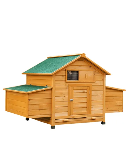 PawHut Wooden Chicken Coop with Nesting Boxes, Tray, for 2-4 Chickens, Yellow