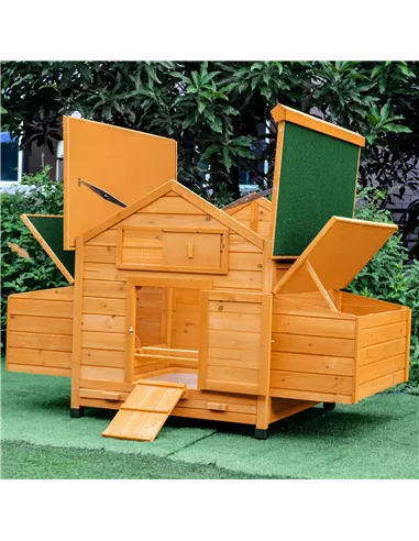 PawHut Wooden Chicken Coop with Nesting Boxes, Tray, for 2-4 Chickens, Yellow