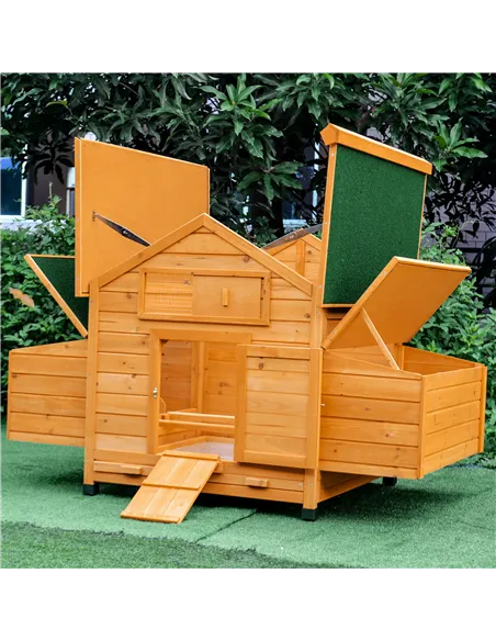 PawHut Wooden Chicken Coop with Nesting Boxes, Tray, for 2-4 Chickens, Yellow