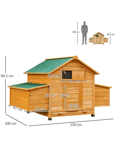 PawHut Wooden Chicken Coop with Nesting Boxes, Tray, for 2-4 Chickens, Yellow