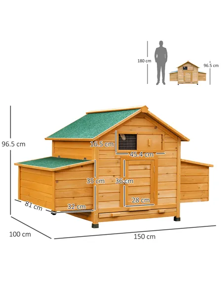 PawHut Wooden Chicken Coop with Nesting Boxes, Tray, for 2-4 Chickens, Yellow