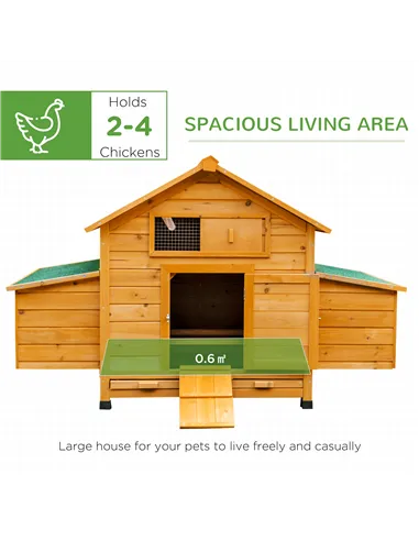 PawHut Wooden Chicken Coop with Nesting Boxes, Tray, for 2-4 Chickens, Yellow