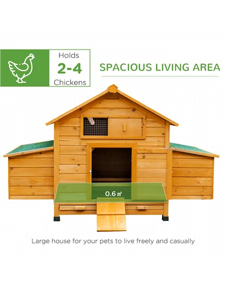 PawHut Wooden Chicken Coop with Nesting Boxes, Tray, for 2-4 Chickens, Yellow