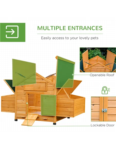 PawHut Wooden Chicken Coop with Nesting Boxes, Tray, for 2-4 Chickens, Yellow