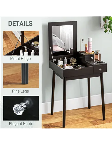 HOMCOM Dressing Table with Flip-up Mirror, Makeup Desk with 2 Drawers, Vanity Table Writing Desk for Bedroom Living Room, Black