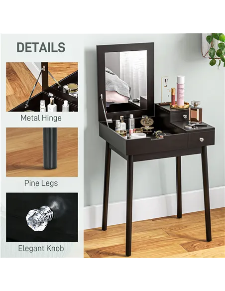 HOMCOM Dressing Table with Flip-up Mirror, Makeup Desk with 2 Drawers, Vanity Table Writing Desk for Bedroom Living Room, Black