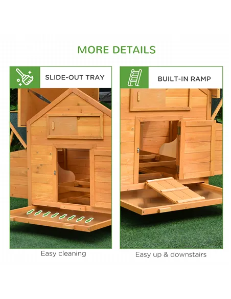 PawHut Wooden Chicken Coop with Nesting Boxes, Tray, for 2-4 Chickens, Yellow
