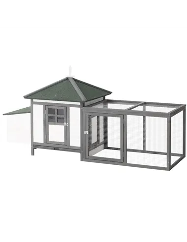 PawHut Chicken Coop Small Animal Pet Cage w/ Nesting Box Outdoor Run Wooden