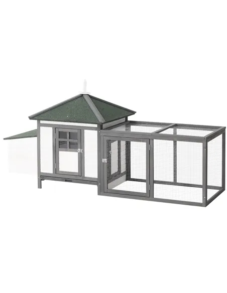 PawHut Chicken Coop Small Animal Pet Cage w/ Nesting Box Outdoor Run Wooden