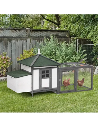 PawHut Chicken Coop Small Animal Pet Cage w/ Nesting Box Outdoor Run Wooden