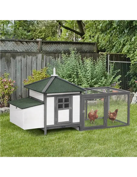 PawHut Chicken Coop Small Animal Pet Cage w/ Nesting Box Outdoor Run Wooden