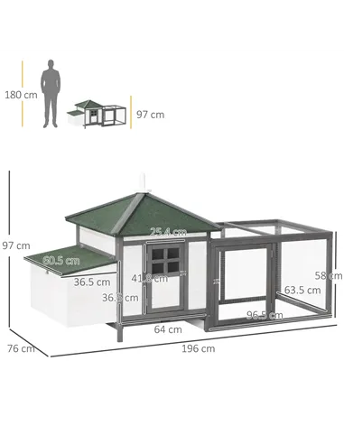 PawHut Chicken Coop Small Animal Pet Cage w/ Nesting Box Outdoor Run Wooden