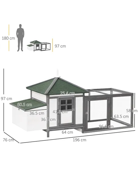 PawHut Chicken Coop Small Animal Pet Cage w/ Nesting Box Outdoor Run Wooden