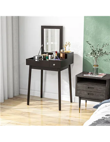 HOMCOM Dressing Table with Flip-up Mirror, Makeup Desk with 2 Drawers, Vanity Table Writing Desk for Bedroom Living Room, Black