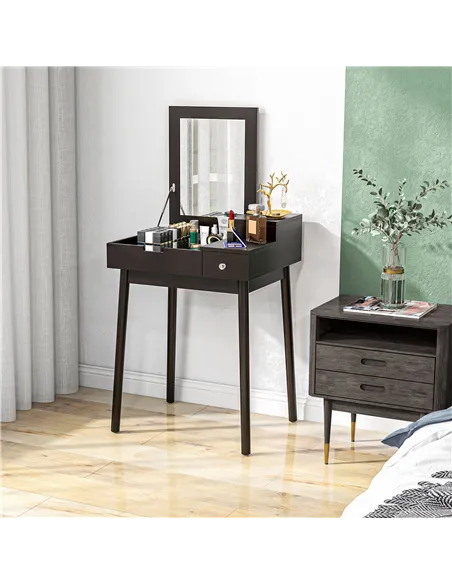 HOMCOM Dressing Table with Flip-up Mirror, Makeup Desk with 2 Drawers, Vanity Table Writing Desk for Bedroom Living Room, Black