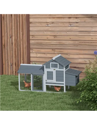 PawHut Small Chicken Coop with Run Hen House Poultry Coops Cages Nesting Box Grey 150.5 x 54 x 87cm