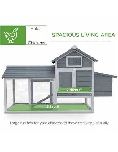 PawHut Small Chicken Coop with Run Hen House Poultry Coops Cages Nesting Box Grey 150.5 x 54 x 87cm