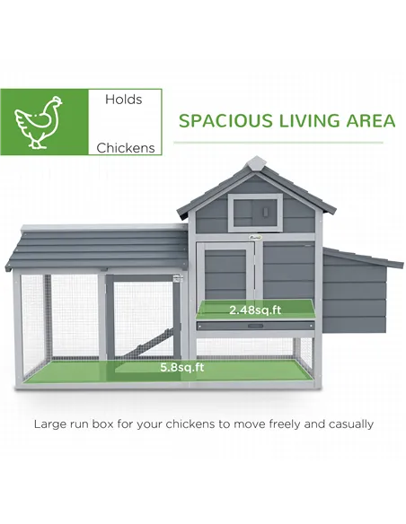 PawHut Small Chicken Coop with Run Hen House Poultry Coops Cages Nesting Box Grey 150.5 x 54 x 87cm