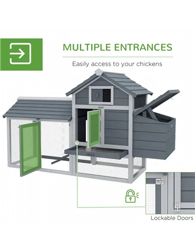 PawHut Small Chicken Coop with Run Hen House Poultry Coops Cages Nesting Box Grey 150.5 x 54 x 87cm