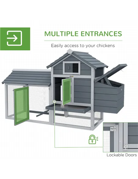 PawHut Small Chicken Coop with Run Hen House Poultry Coops Cages Nesting Box Grey 150.5 x 54 x 87cm