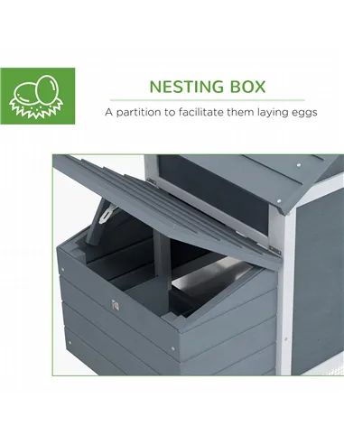 PawHut Small Chicken Coop with Run Hen House Poultry Coops Cages Nesting Box Grey 150.5 x 54 x 87cm