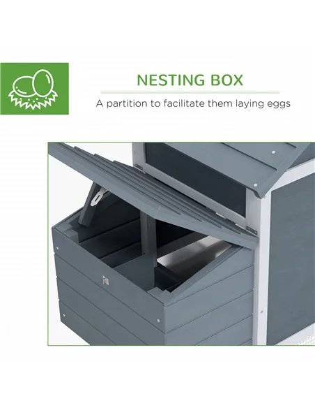 PawHut Small Chicken Coop with Run Hen House Poultry Coops Cages Nesting Box Grey 150.5 x 54 x 87cm