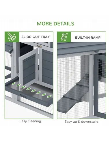 PawHut Small Chicken Coop with Run Hen House Poultry Coops Cages Nesting Box Grey 150.5 x 54 x 87cm