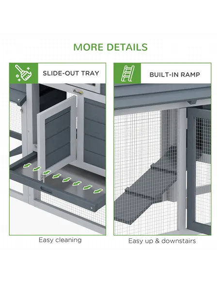 PawHut Small Chicken Coop with Run Hen House Poultry Coops Cages Nesting Box Grey 150.5 x 54 x 87cm