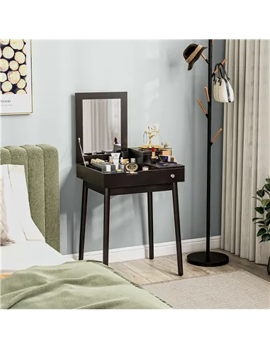 HOMCOM Dressing Table with Flip-up Mirror, Makeup Desk with 2 Drawers, Vanity Table Writing Desk for Bedroom Living Room, Black