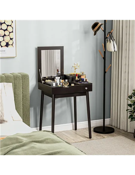 HOMCOM Dressing Table with Flip-up Mirror, Makeup Desk with 2 Drawers, Vanity Table Writing Desk for Bedroom Living Room, Black