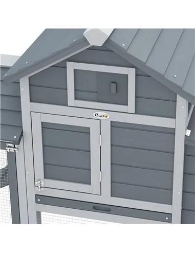 PawHut Small Chicken Coop with Run Hen House Poultry Coops Cages Nesting Box Grey 150.5 x 54 x 87cm