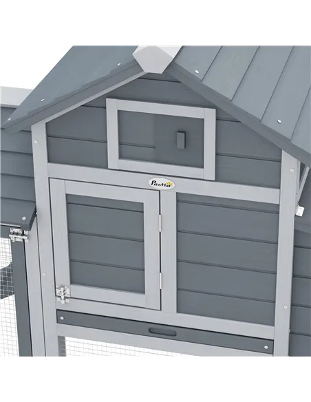 PawHut Small Chicken Coop with Run Hen House Poultry Coops Cages Nesting Box Grey 150.5 x 54 x 87cm