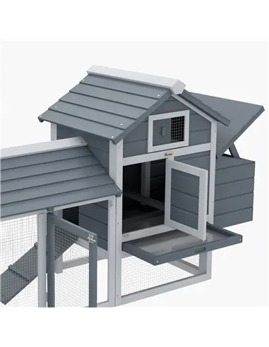 PawHut Small Chicken Coop with Run Hen House Poultry Coops Cages Nesting Box Grey 150.5 x 54 x 87cm