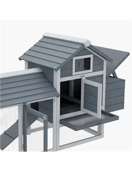 PawHut Small Chicken Coop with Run Hen House Poultry Coops Cages Nesting Box Grey 150.5 x 54 x 87cm