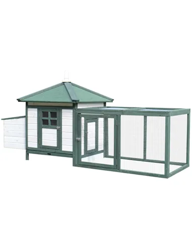 PawHut Chicken Coop, Small Animal Pet cage w/ Nesting Box, Wooden Outdoor Run, Green