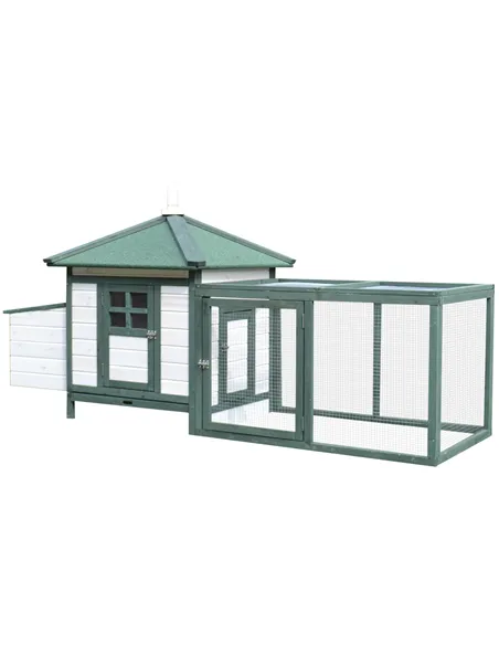 PawHut Chicken Coop, Small Animal Pet cage w/ Nesting Box, Wooden Outdoor Run, Green