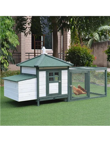 PawHut Chicken Coop, Small Animal Pet cage w/ Nesting Box, Wooden Outdoor Run, Green