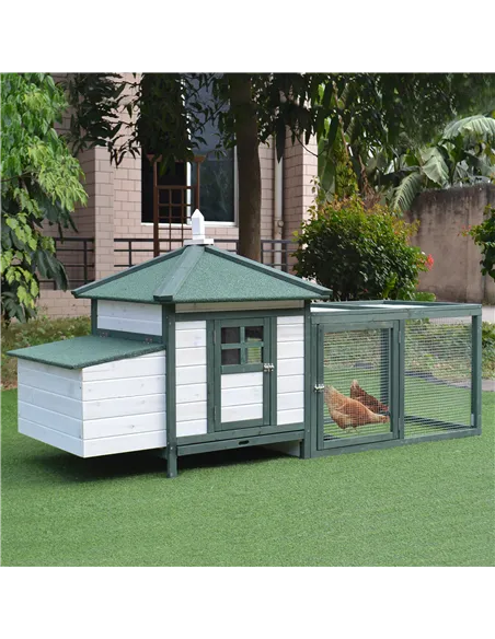 PawHut Chicken Coop, Small Animal Pet cage w/ Nesting Box, Wooden Outdoor Run, Green