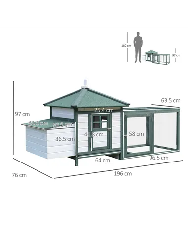 PawHut Chicken Coop, Small Animal Pet cage w/ Nesting Box, Wooden Outdoor Run, Green