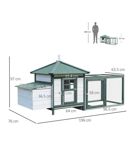 PawHut Chicken Coop, Small Animal Pet cage w/ Nesting Box, Wooden Outdoor Run, Green