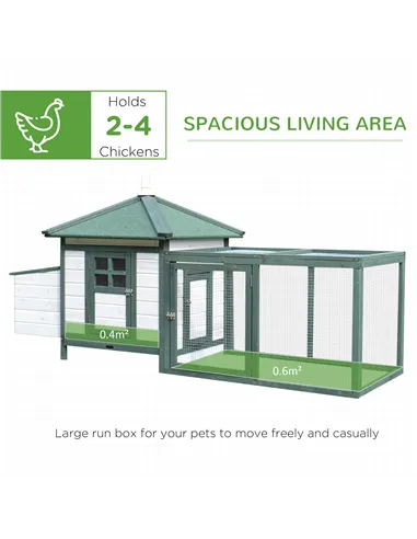PawHut Chicken Coop, Small Animal Pet cage w/ Nesting Box, Wooden Outdoor Run, Green