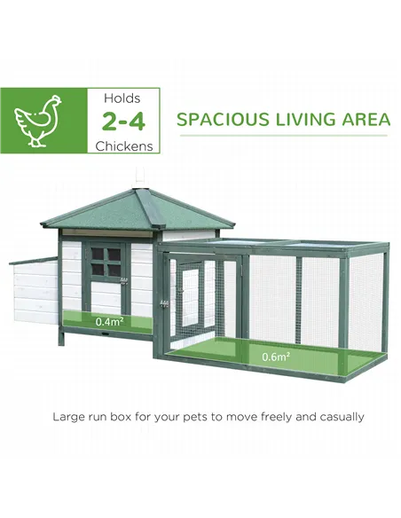PawHut Chicken Coop, Small Animal Pet cage w/ Nesting Box, Wooden Outdoor Run, Green